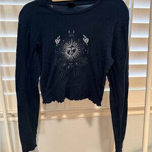 Urban Outfitters Navy Graphic Long Sleeve Tee